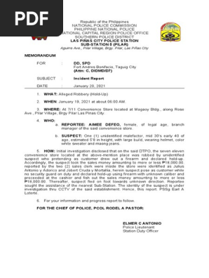 Incident Report (Robbery Hold Up)