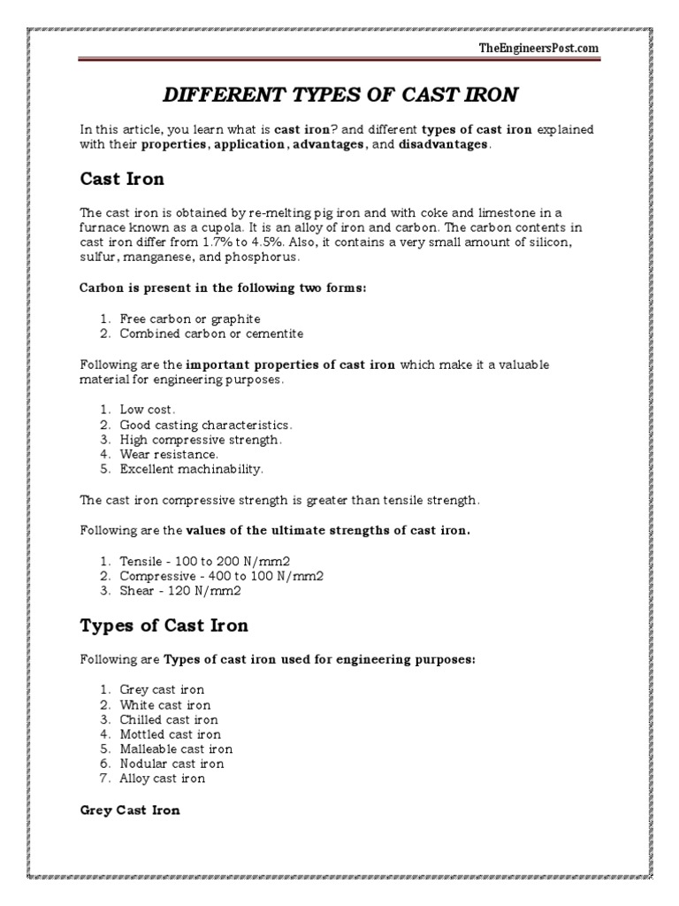 Different Types of Cast Iron PDF Cast Iron Iron