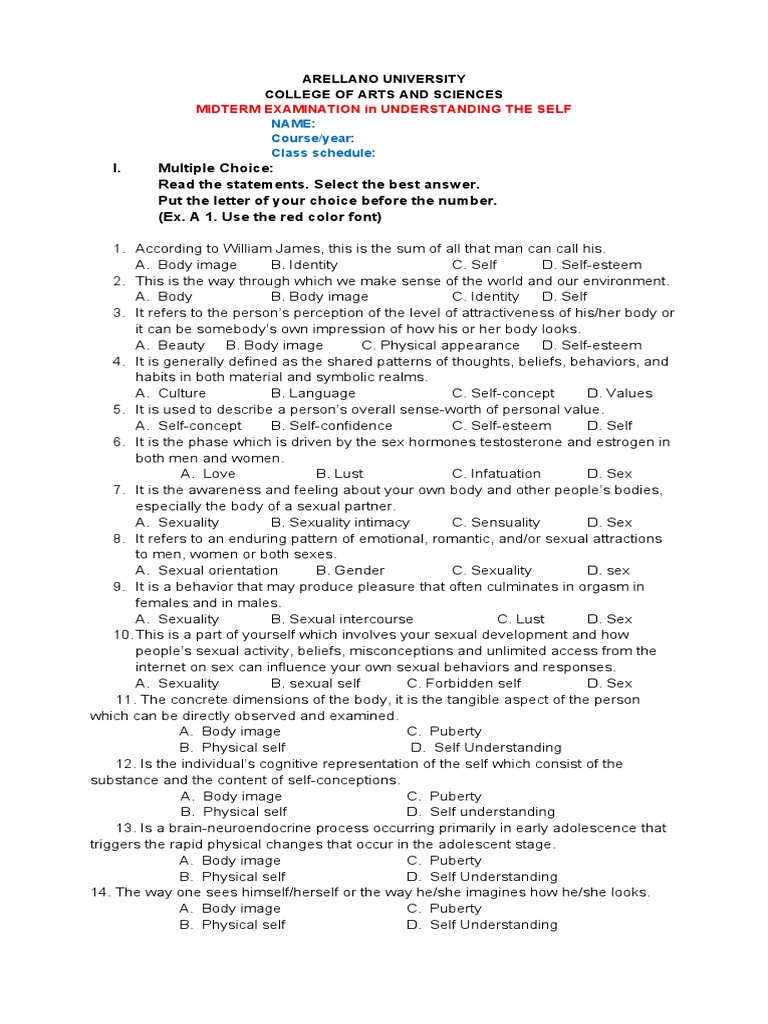 Uts Midterm Exam 2022 | PDF | Self Concept | Self