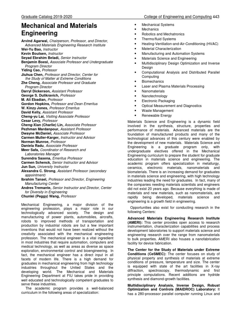 Mechanical and Materials Engineering PDF Postgraduate Education