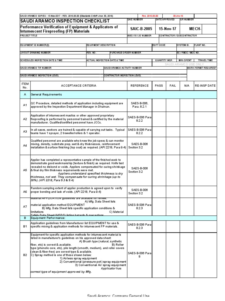 Saudi Aramco Inspection Checklist | PDF
