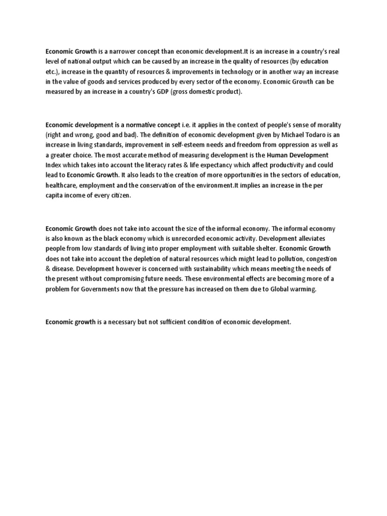 Economic Growth vs. Economic Development | PDF
