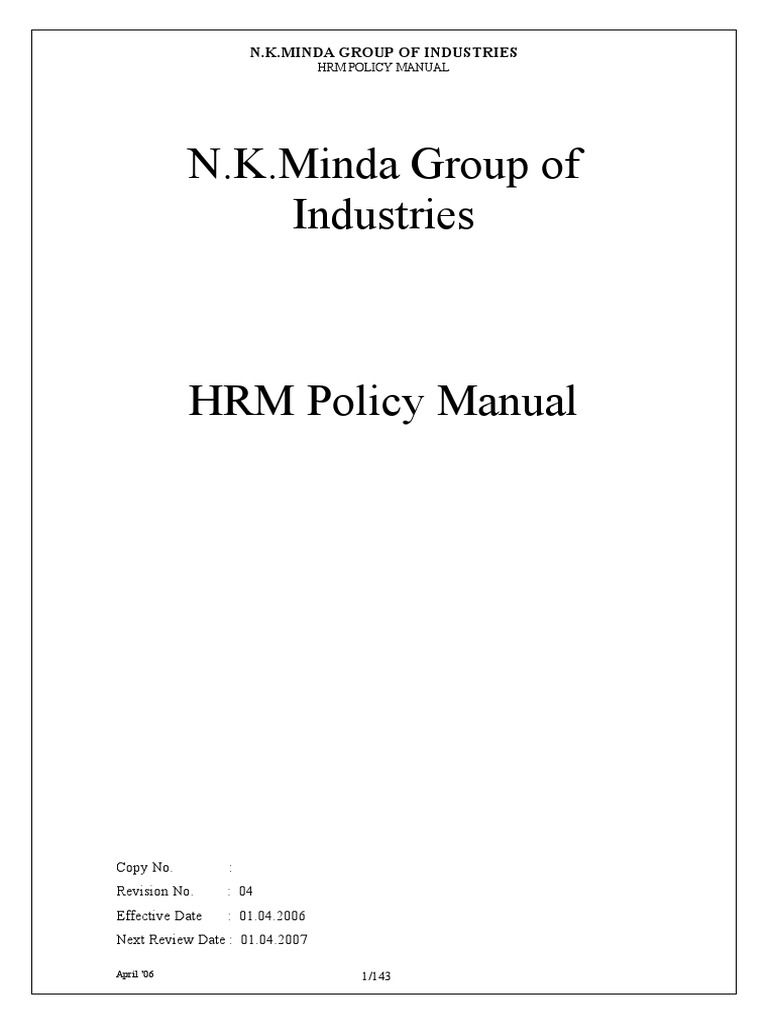 N.K. Minda Group HRM Policy Manual | PDF | Human Resource Management ...