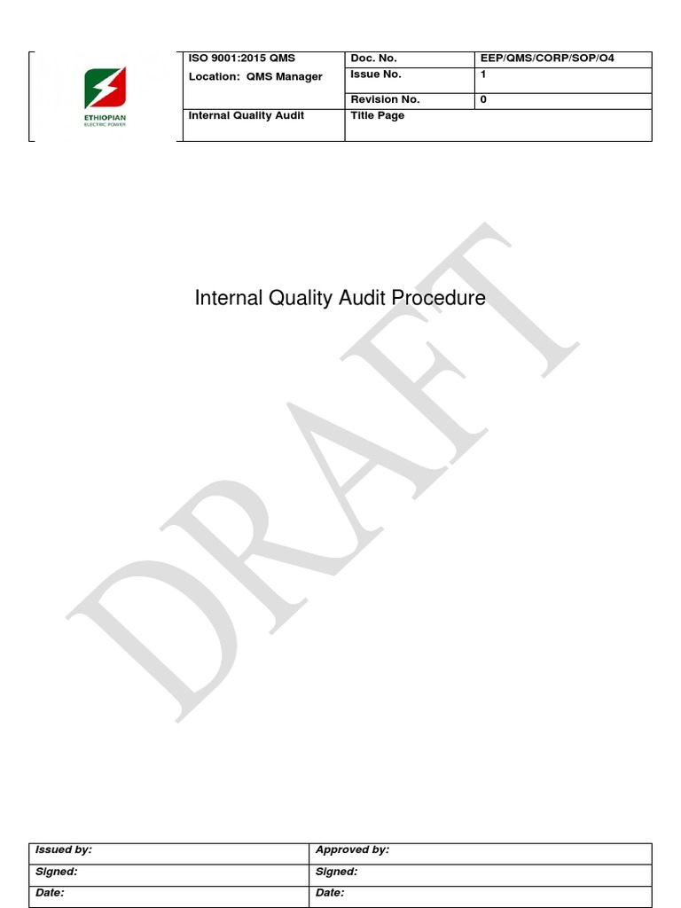 Internal Audit SOP PDF Audit Quality Management System