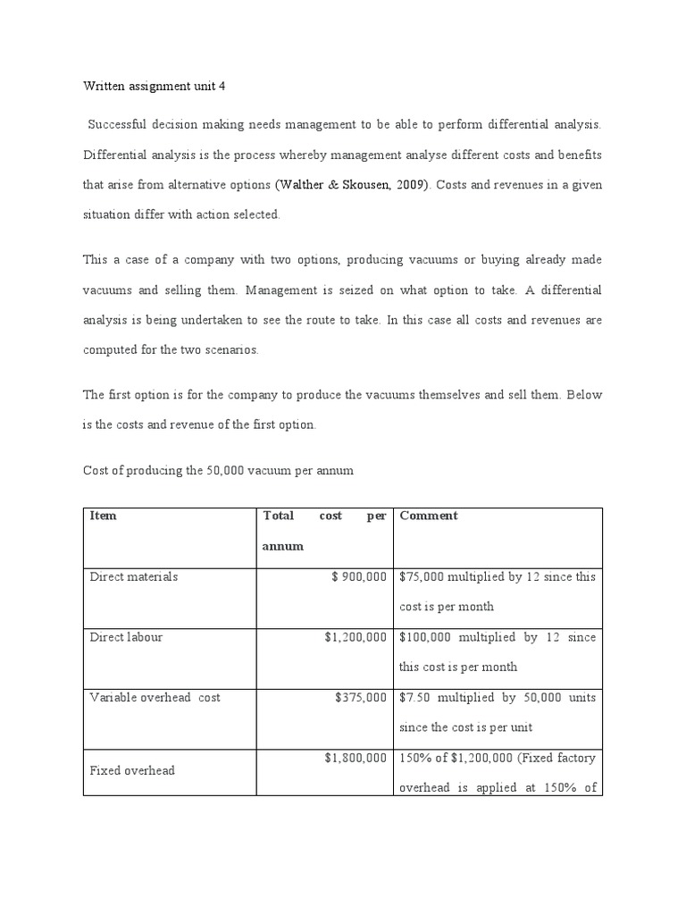 Written Assignment Unit 4 | PDF | Cost | Cost Accounting