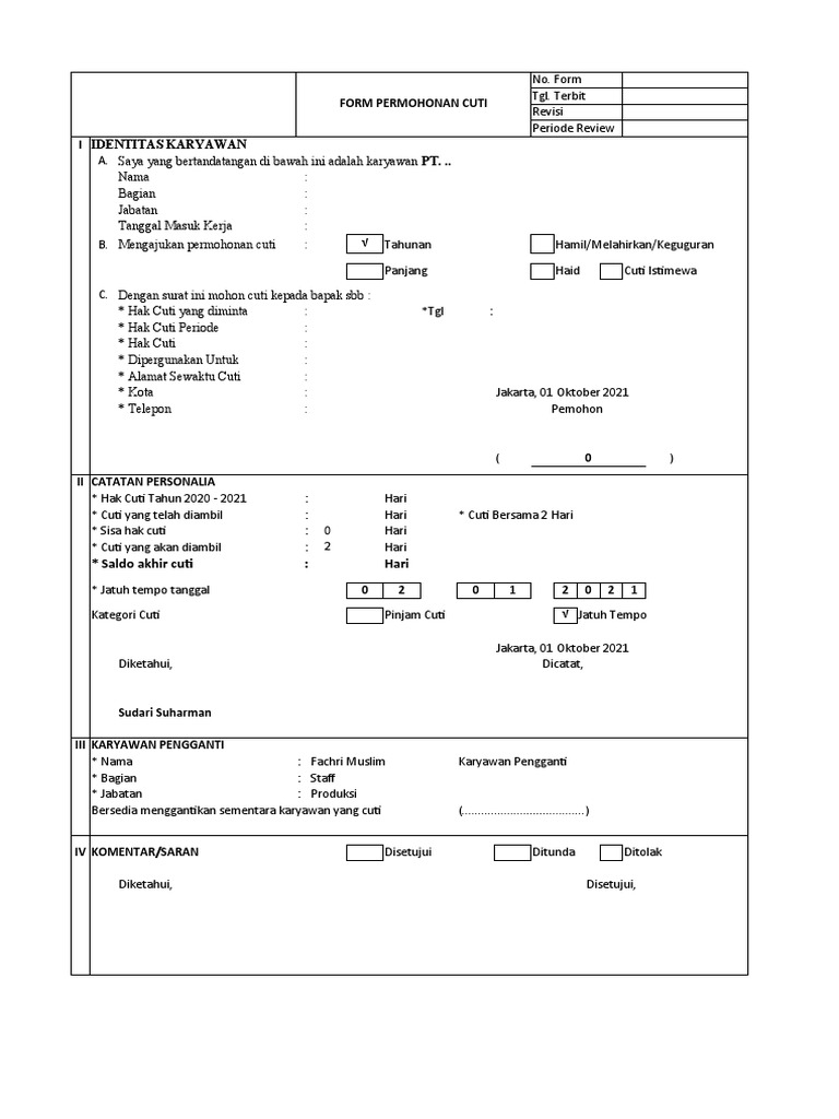 Formulir Permohonan Cuti Karyawan | PDF