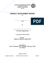 Product Development Report: Chemical Engineering Department