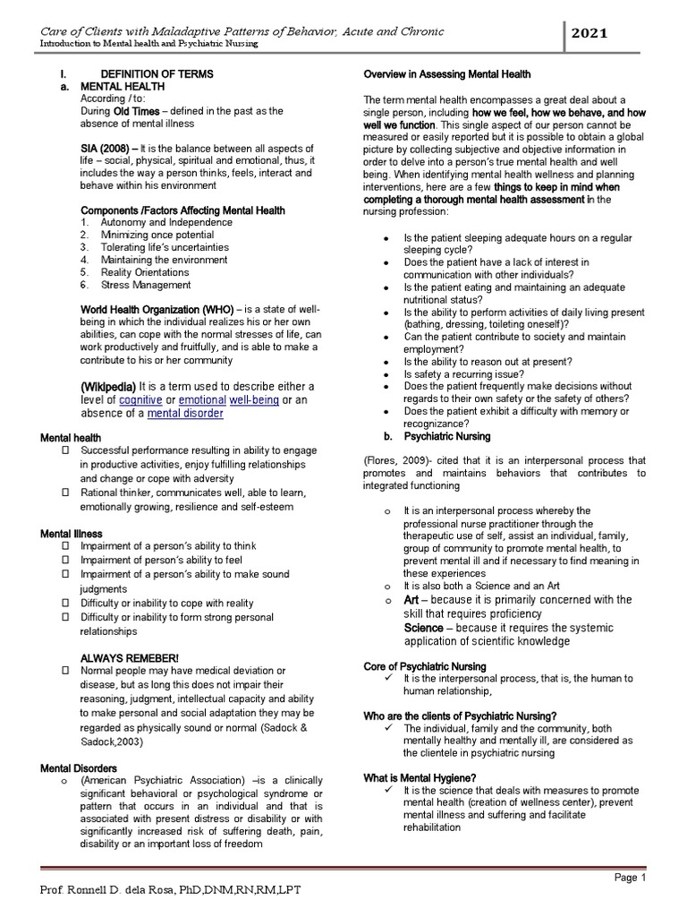 Psychiatric Nursing Essentials | PDF | Mental Disorder | Psychiatry