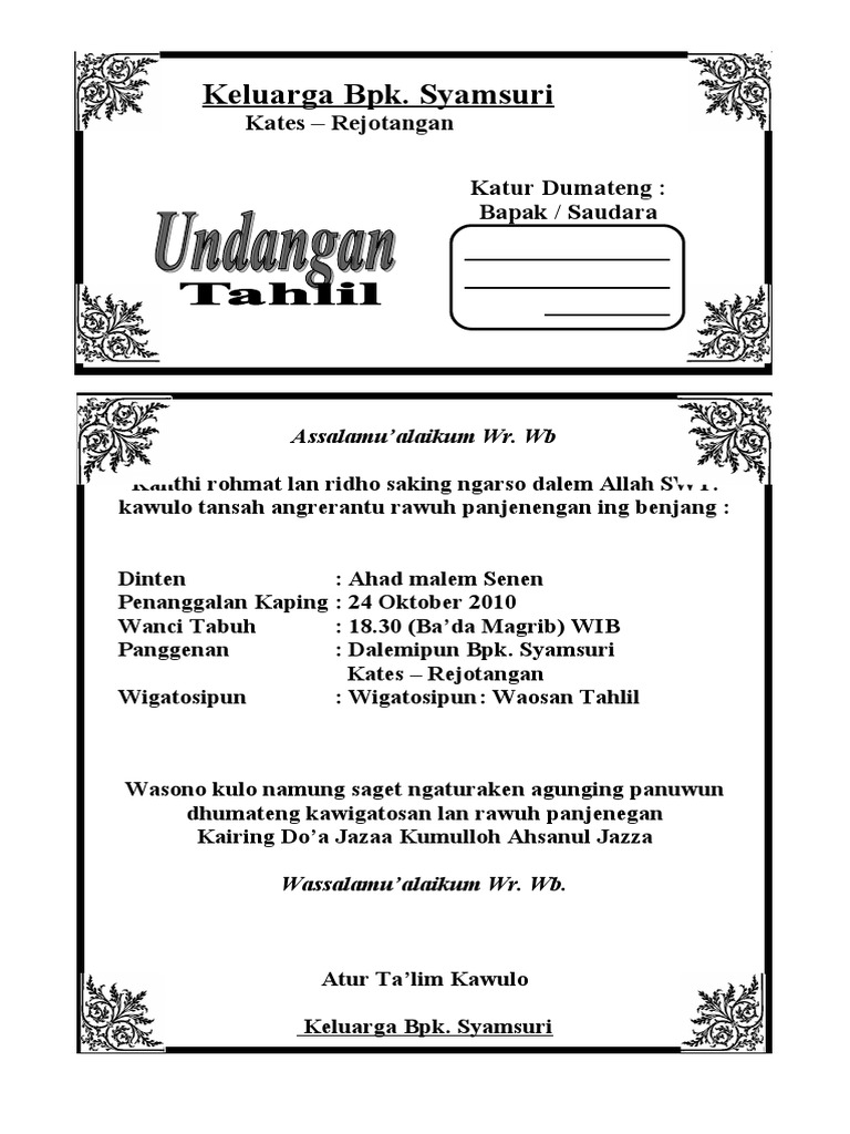Undangan Tahlil Jawa