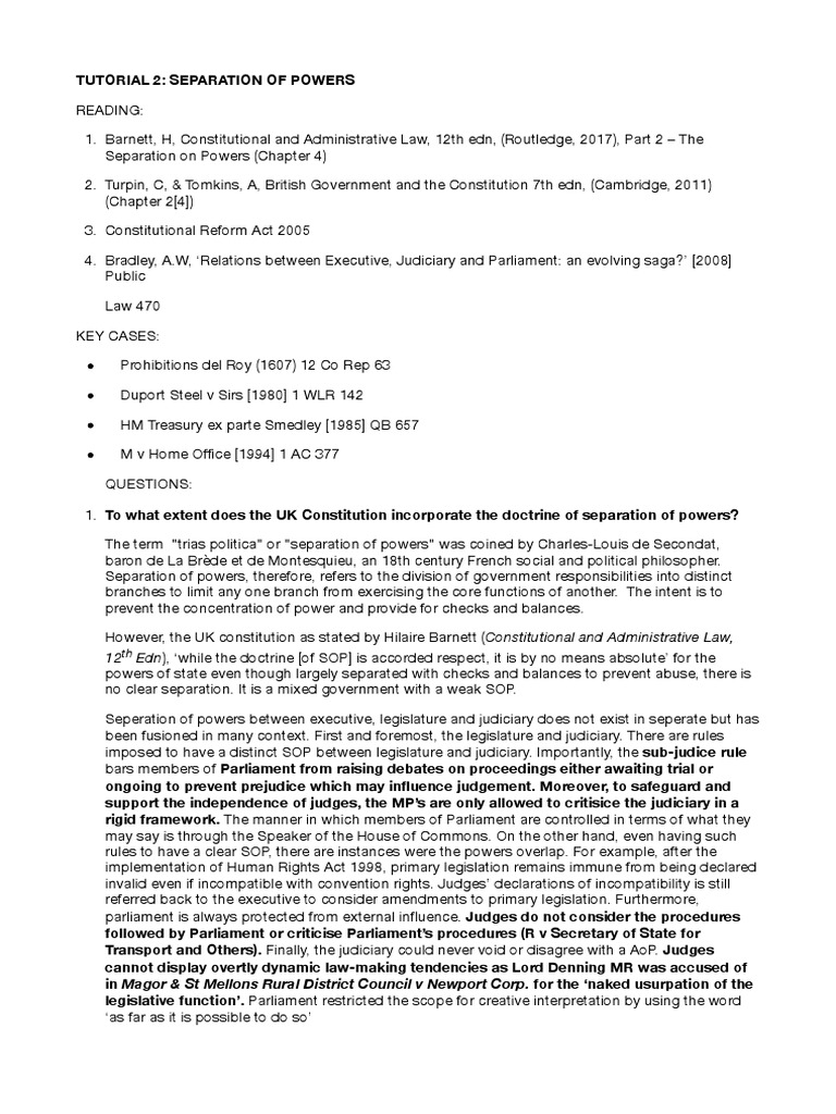 Understanding UK Separation of Powers | PDF | Separation Of Powers ...