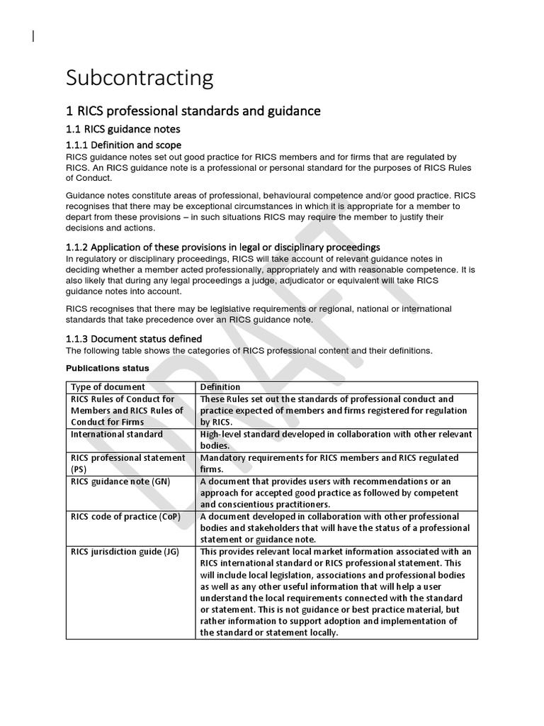 Subcontracting 1 RICS Professional Standards And Guidance PDF