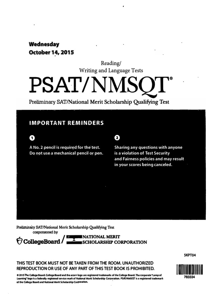 October 2015 PSAT Test 10-14-2015 Reading Writing and Language | PDF ...