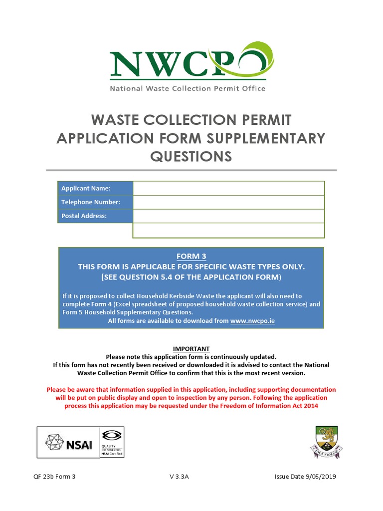 Waste Collection Permit Application Form PDF Rechargeable Battery