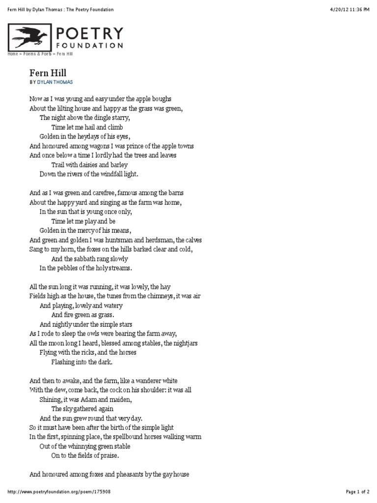 Fern Hill by Dylan Thomas The Poetry Foundation | PDF