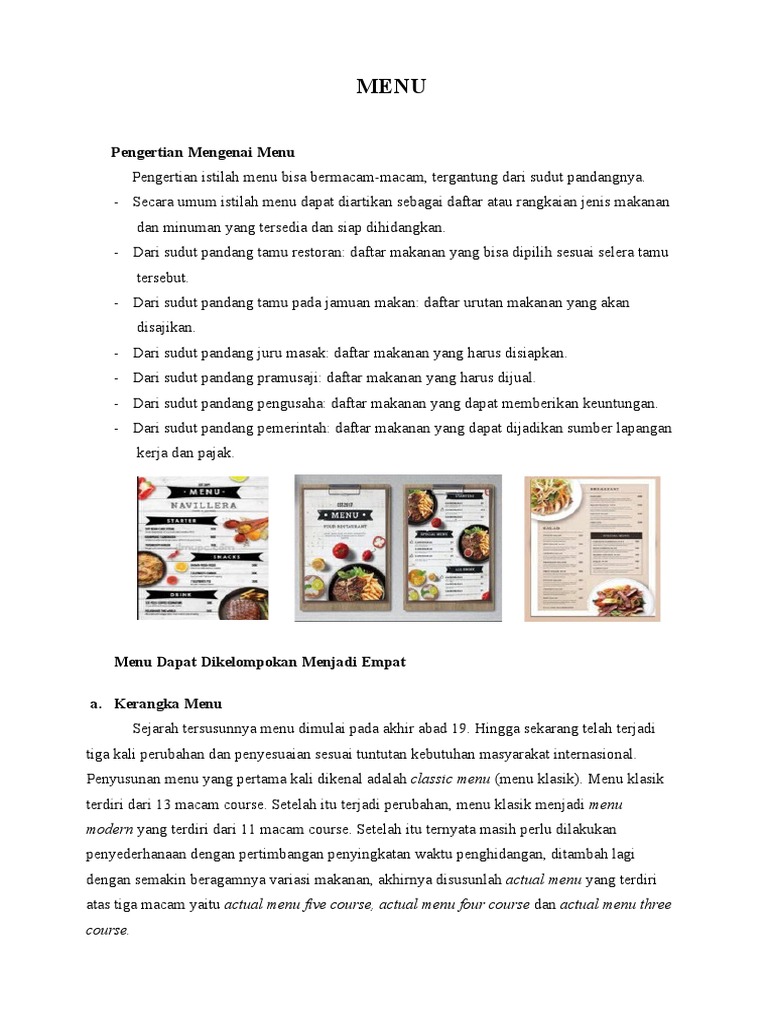 Pengertian dan Jenis Menu Klasik | PDF