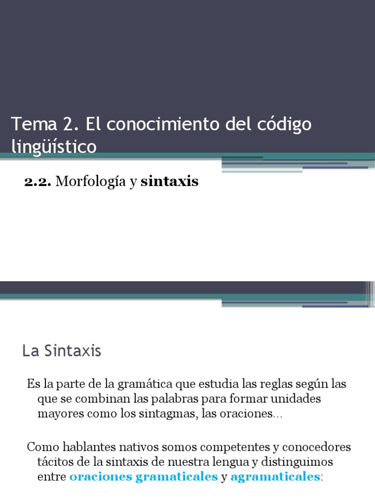 Tema 2. Morfología y sintaxis. (Sintaxis) PDF Palabra Verbo