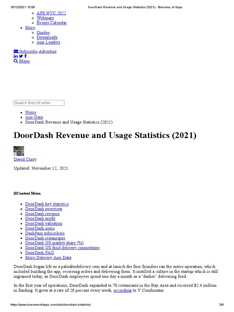 Doordash Revenue and Usage Statistics 2023 