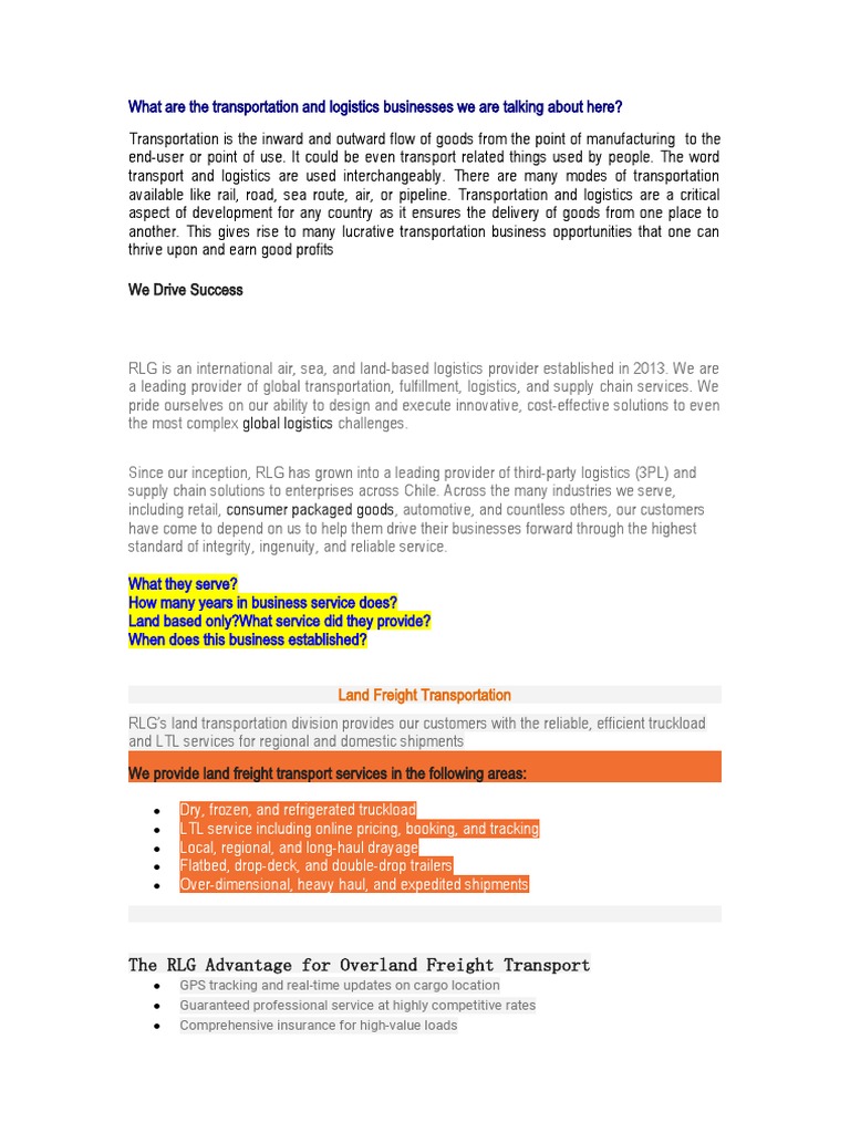 Comprehensive Logistics Solutions Overview | PDF | Cargo | Logistics