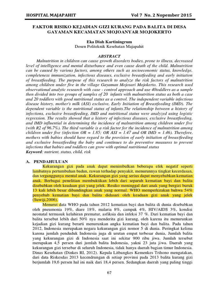 Risk Factors of Malnutrition in Toddlers | PDF | Malnutrition ...