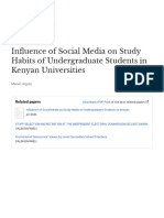 In Uence of Social Media On Study Habits of Undergraduate Students in Kenyan Universities