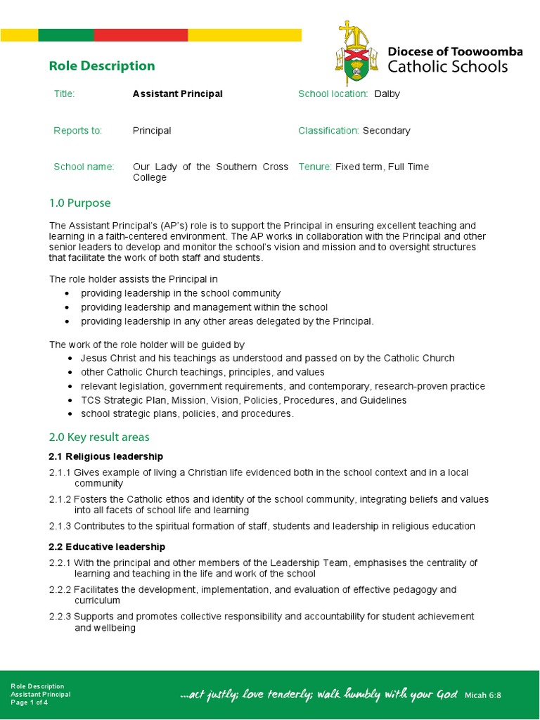 Role Description Olscc Tcs Assistant Principal | PDF | Leadership