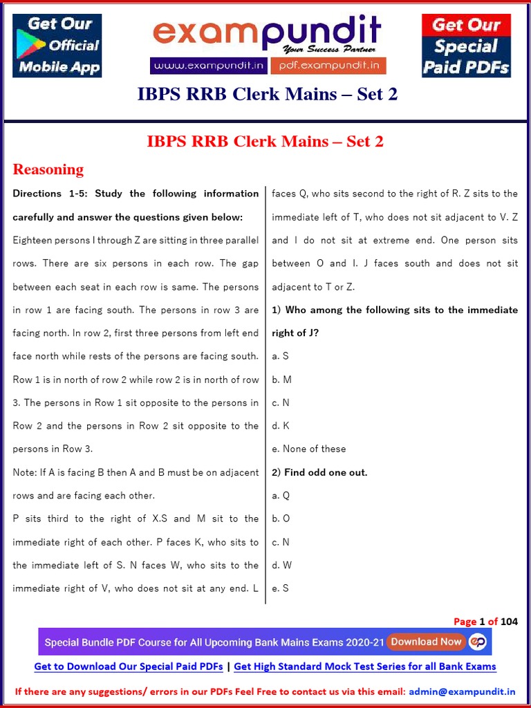 IBPS RRB Clerk Mains - Set 2 | PDF | Alphabet | English Language