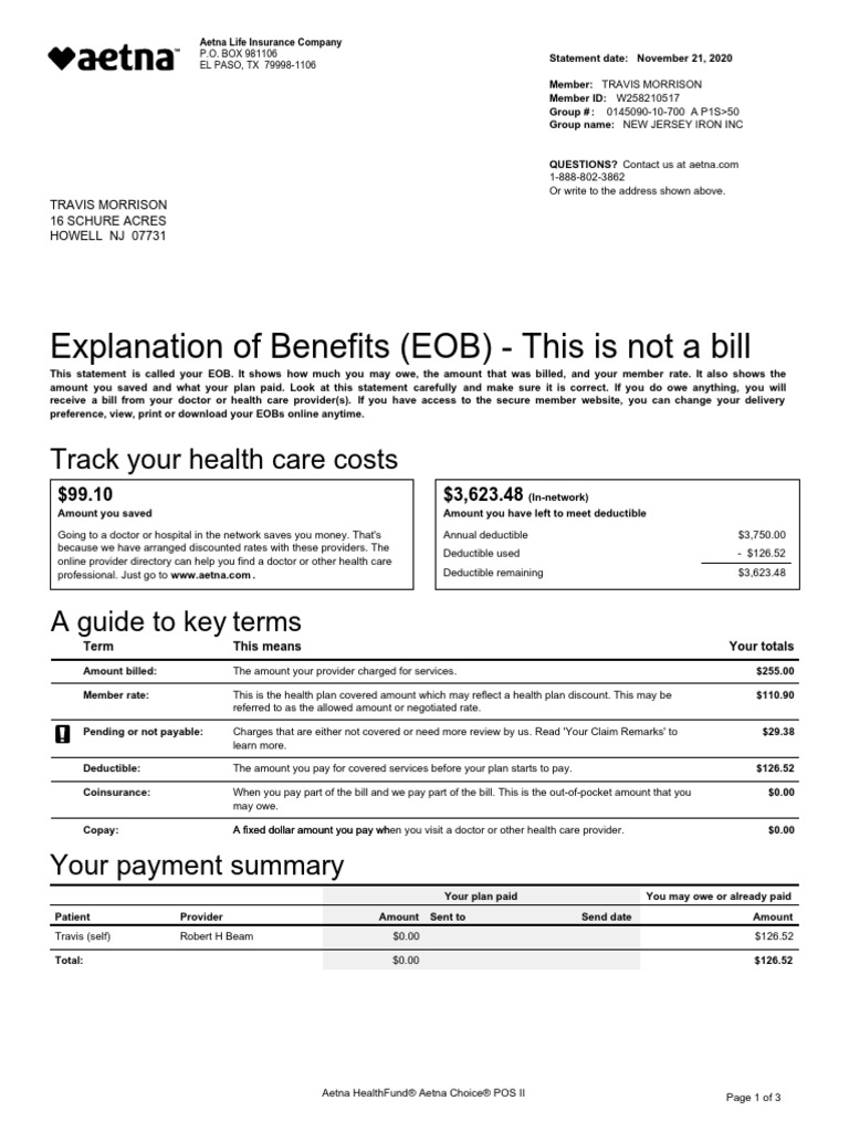 Explanation of Benefits (EOB) This Is Not A Bill Track Your Health