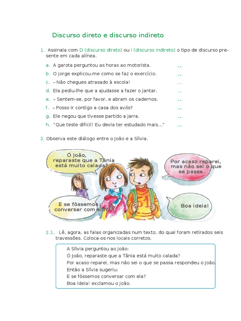 Ficha Portugues 5 Ano DISCURSO DIRETO E INDIRETO' | PDF