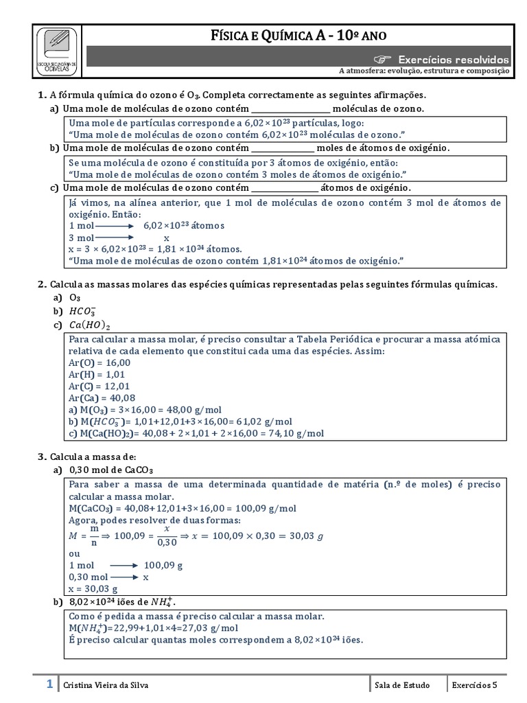 Exercícios sobre Mol e Massa Molar | PDF | Mol (unidade) | Concentração