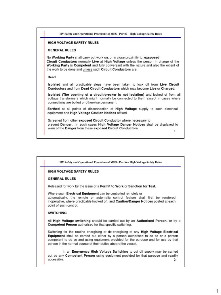 High Voltage Safety Rules and Procedures | PDF | High Voltage | Switch