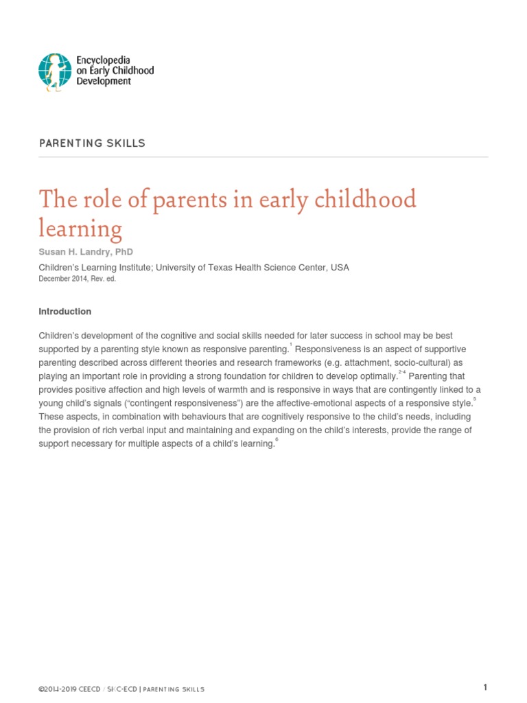 The Role of Parents in Early Childhood Learning | PDF | Parenting ...