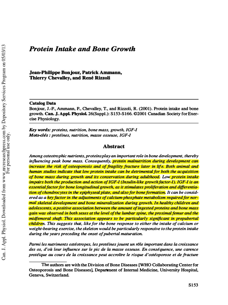 Protein Intake and Bone Growth | PDF | Bone | Nutrients
