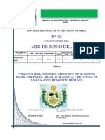 Informe de supervisión de obra de creación de complejo deportivo en Quiaca