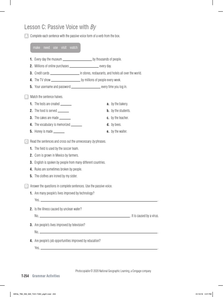 World English 3e Level 2 Grammar Activities Unit 7 Lesson C | PDF ...