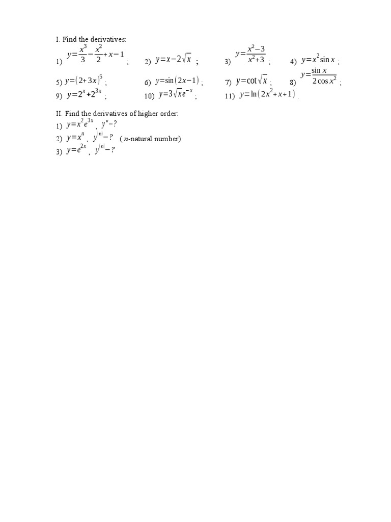 Problems Derivatives | PDF