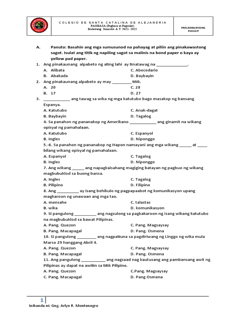 Prelim Fil 2 | PDF