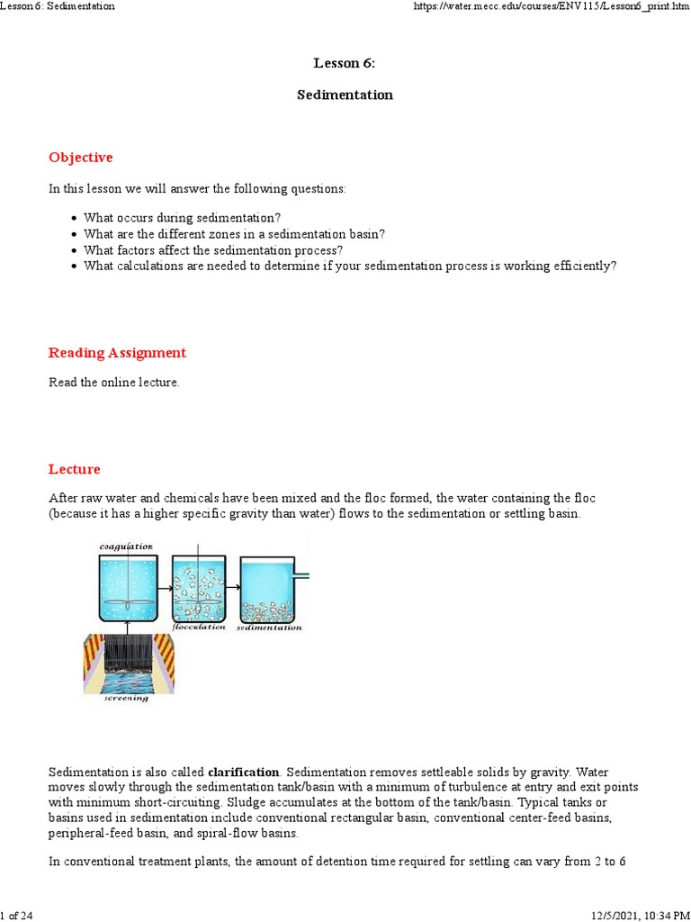 Lesson 6 Sedimentation PDF Water Purification Chemistry