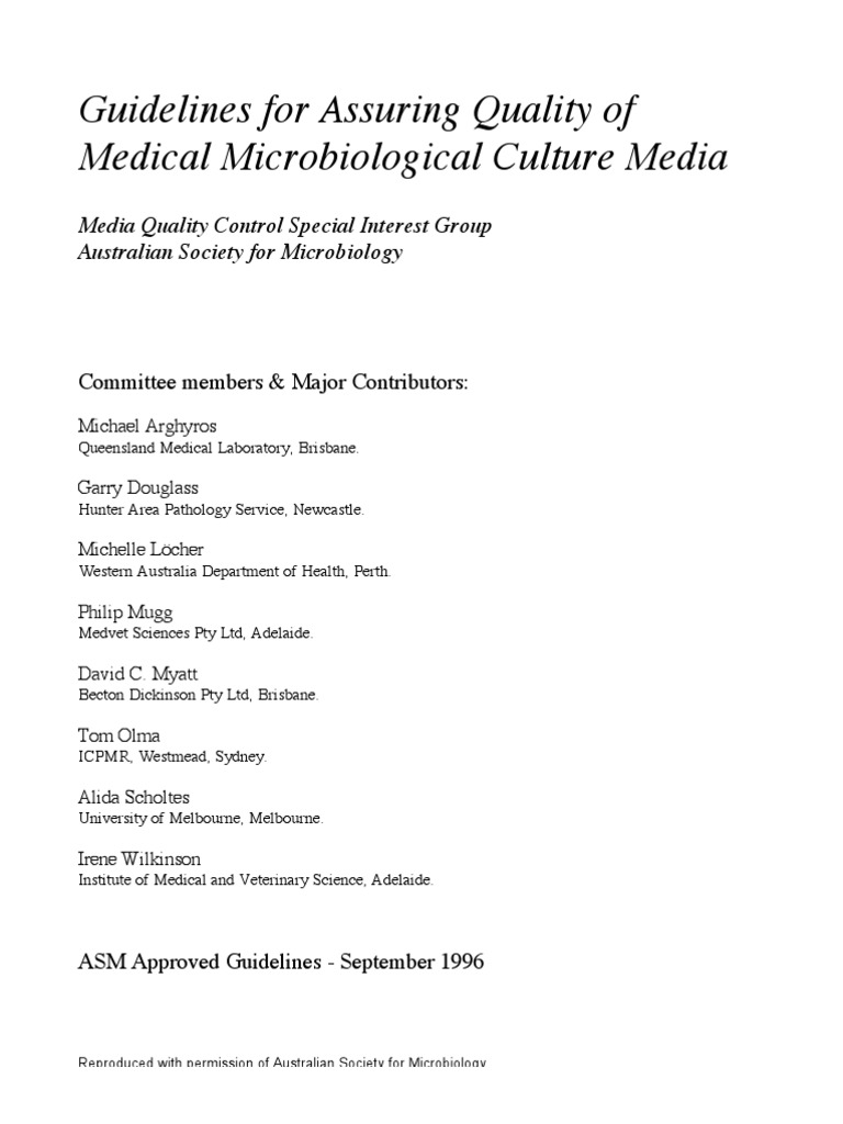 Guidelines For Assuring Quality of Medical Microbiological Media PDF Growth Medium Shelf Life