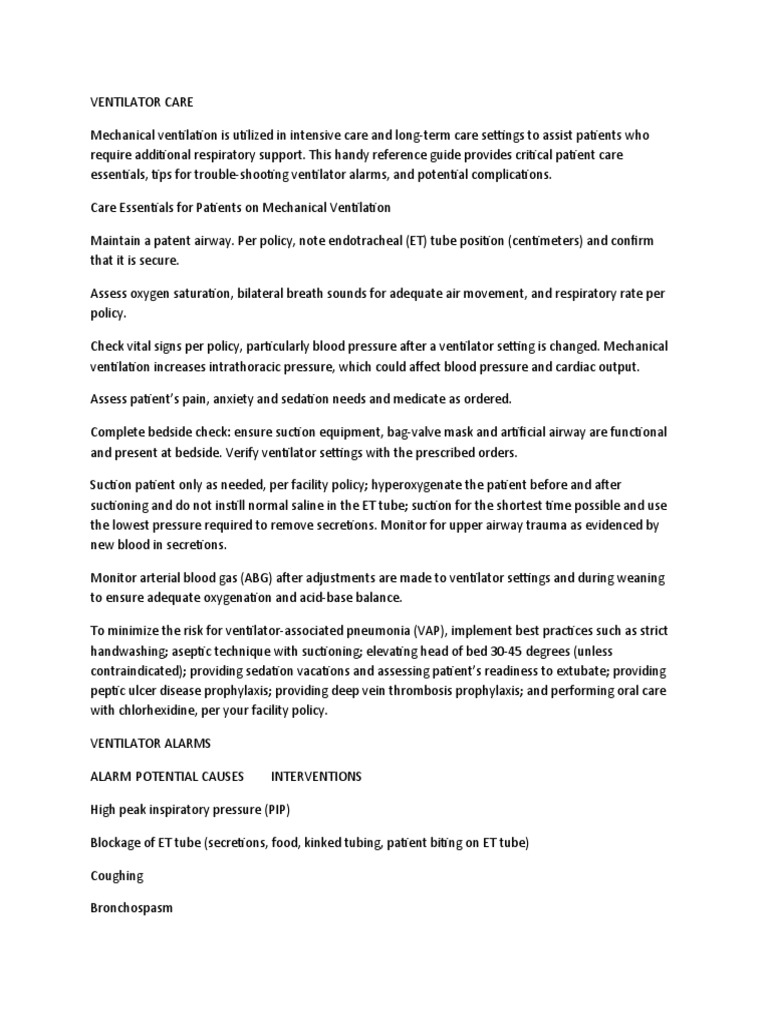 A Comprehensive Guide to Mechanical Ventilation Patient Care