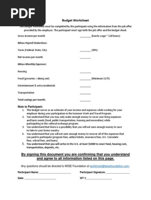 Budget Worksheet