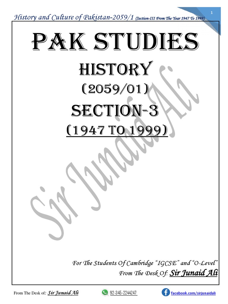 History Section III Notes by SJA | PDF | Partition Of India | Pakistan