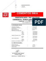 Certificado de Calidad Del Cemento Inka