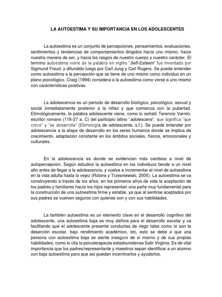 La Autoestima y Su Importancia en Los Adolecentes | PDF | Autoestima ...