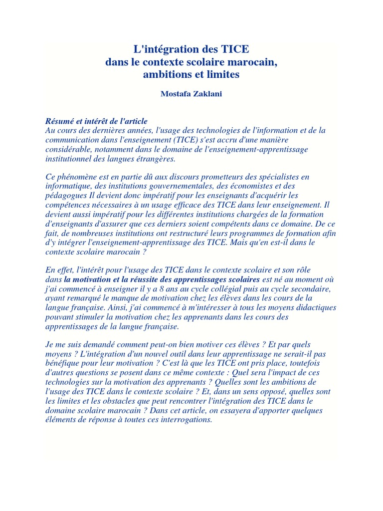 TICE et motivation en classe de français | PDF | Pédagogie | Apprentissage
