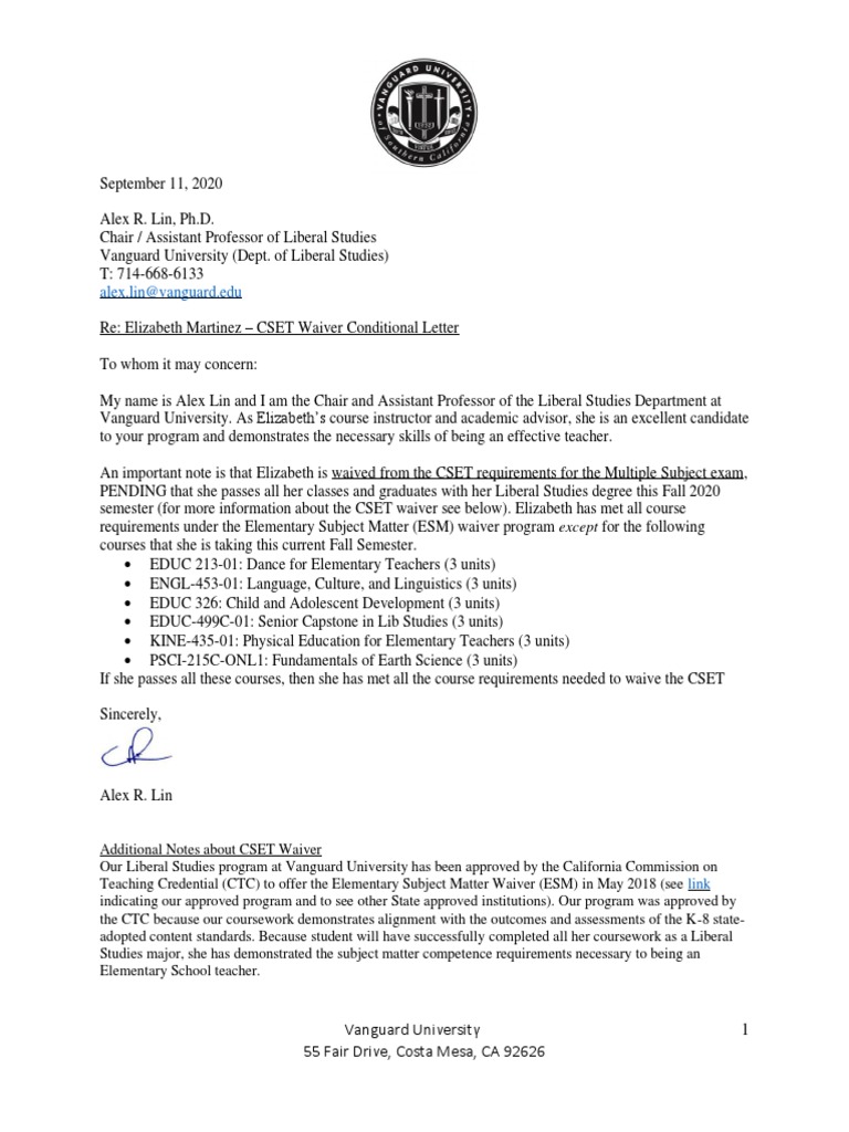 Cset Conditional Waiver PDF
