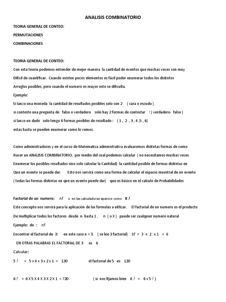 Análisis Combinatorio: Permutaciones y Factoriales | PDF | Combinatoria ...
