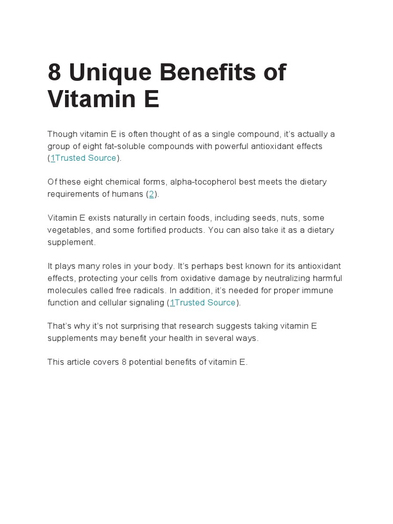 Benefits of Vitamin E Notes PDF Vitamin E Dietary Supplements
