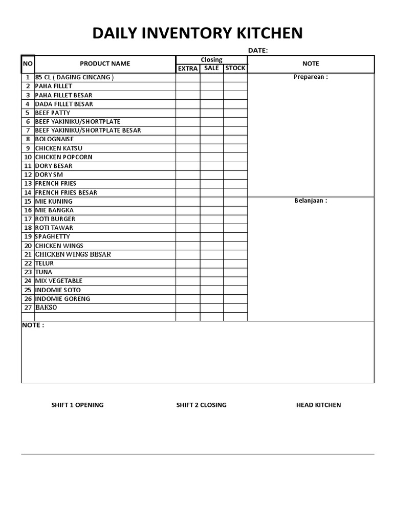 Daily Kitchen Inventory Report | PDF | Cooking, Food & Wine | Home & Garden