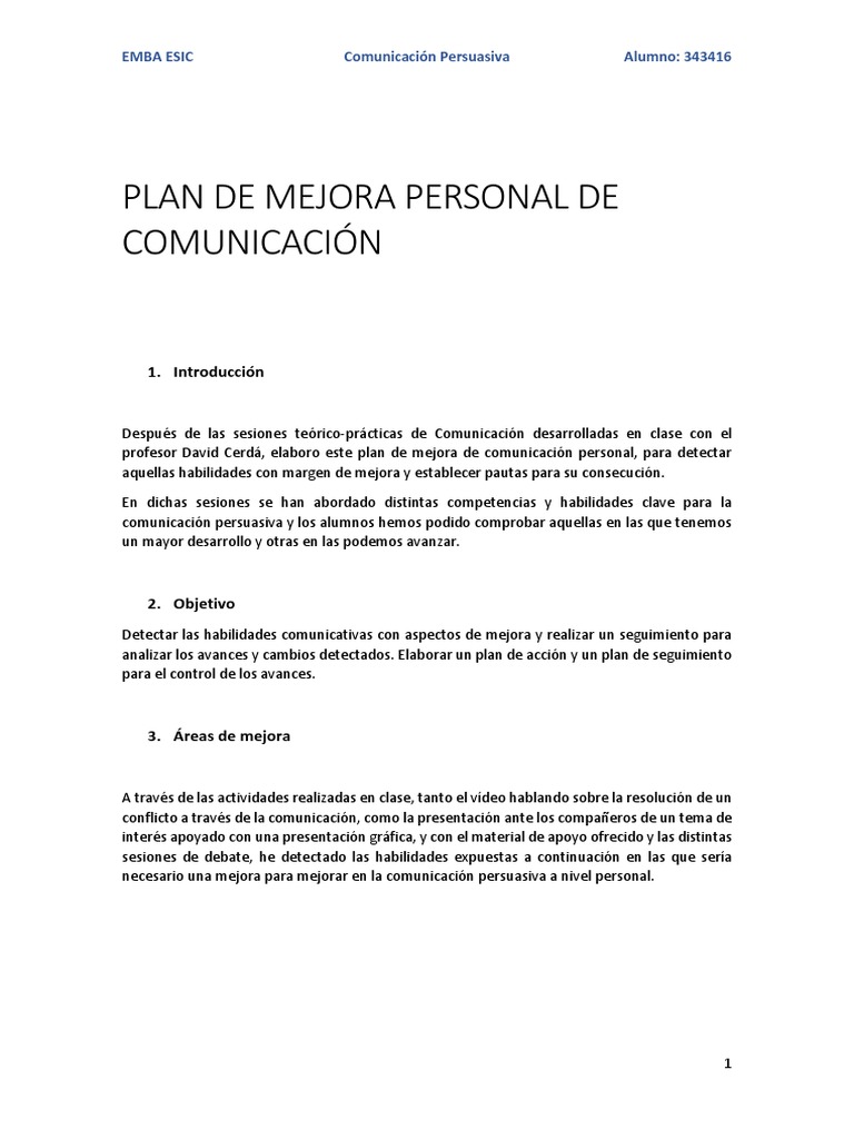 Plan de Mejora Personal de Comunicación | PDF | Las emociones ...