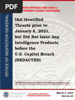 I&A Identified Threats Prior To January 6, 2021, But Did Not Issue Any Intelligence Products Before The U.S. Capitol Breach (Redacted)
